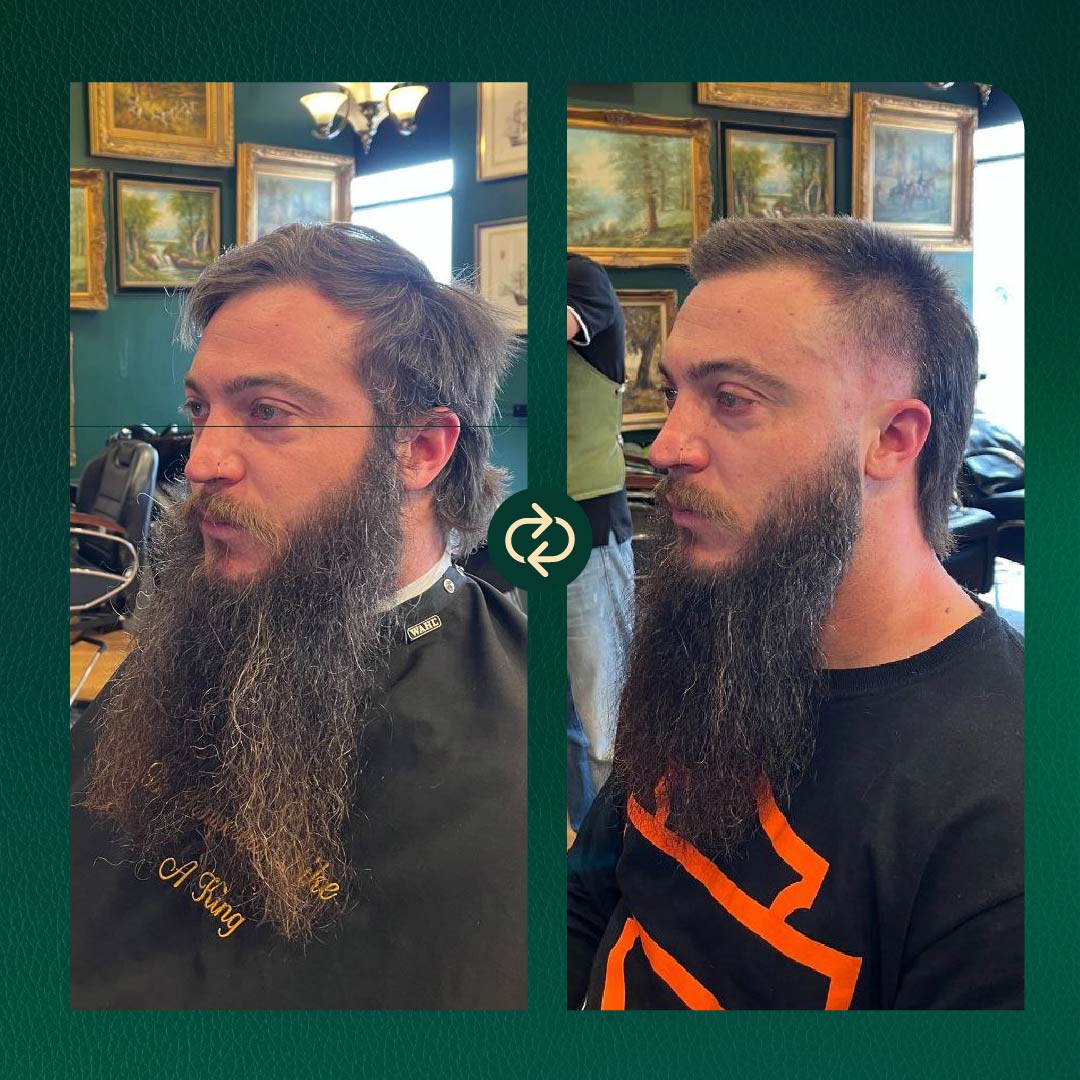 Restyle, mullet with skin fade, beard style